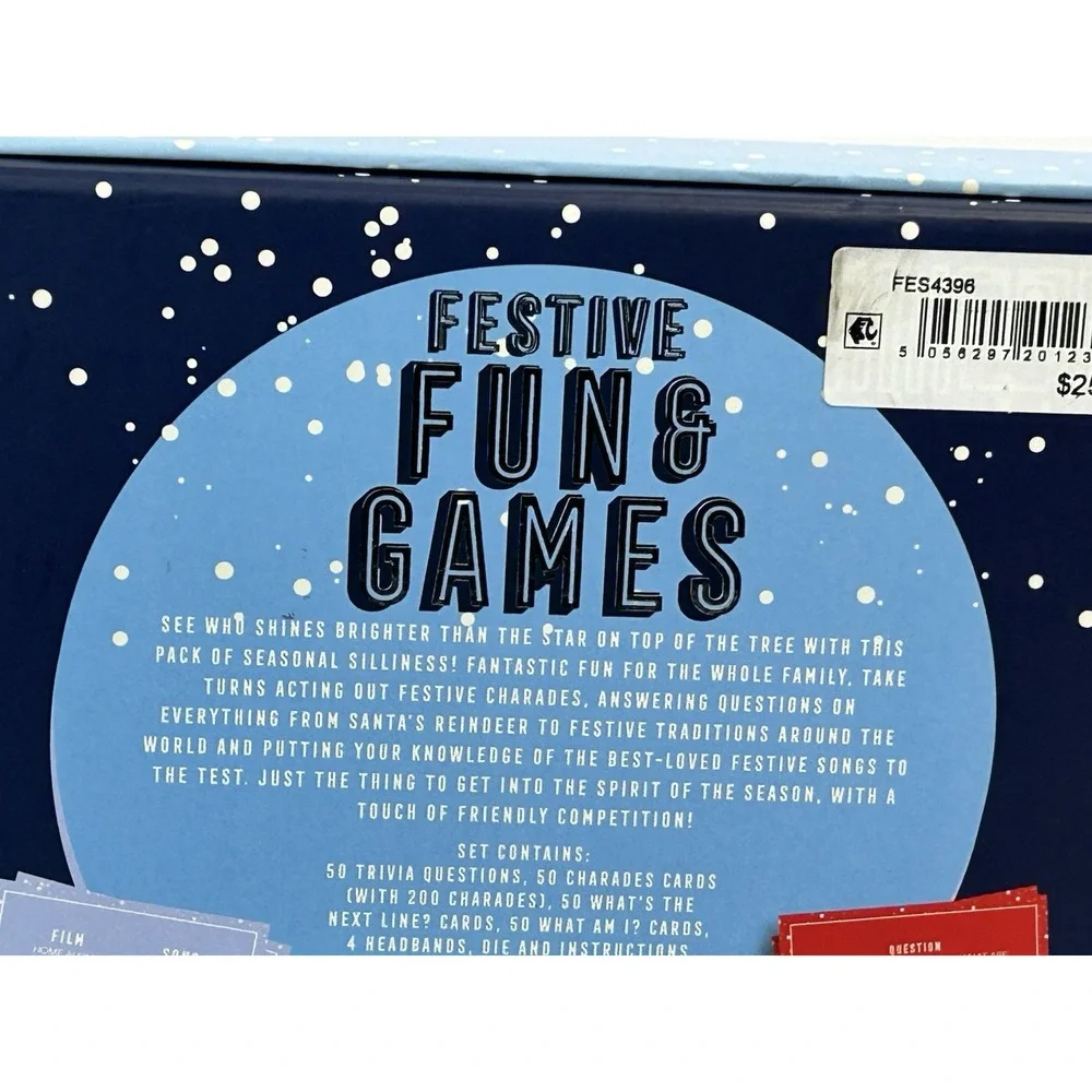 Festive Fun & Games Holiday Trivia Charades Party Game Set Family Xmas